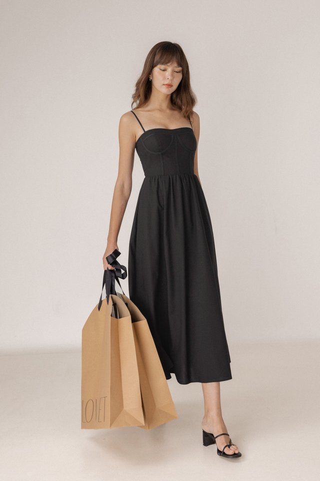 JADE PADDED PANELLED BUSTIER MIDAXI DRESS