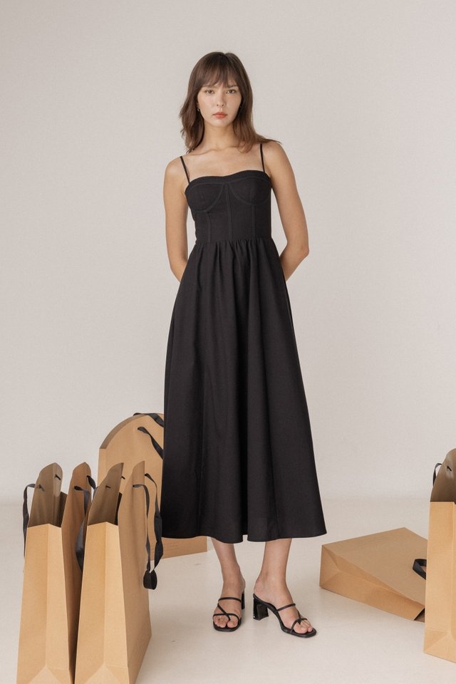 JADE PADDED PANELLED BUSTIER MIDAXI DRESS