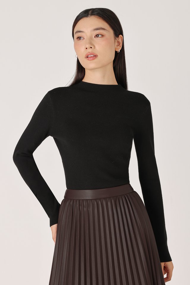 SERAPHINE MOCK NECK LONG SLEEVE KNIT TOP (BLACK)