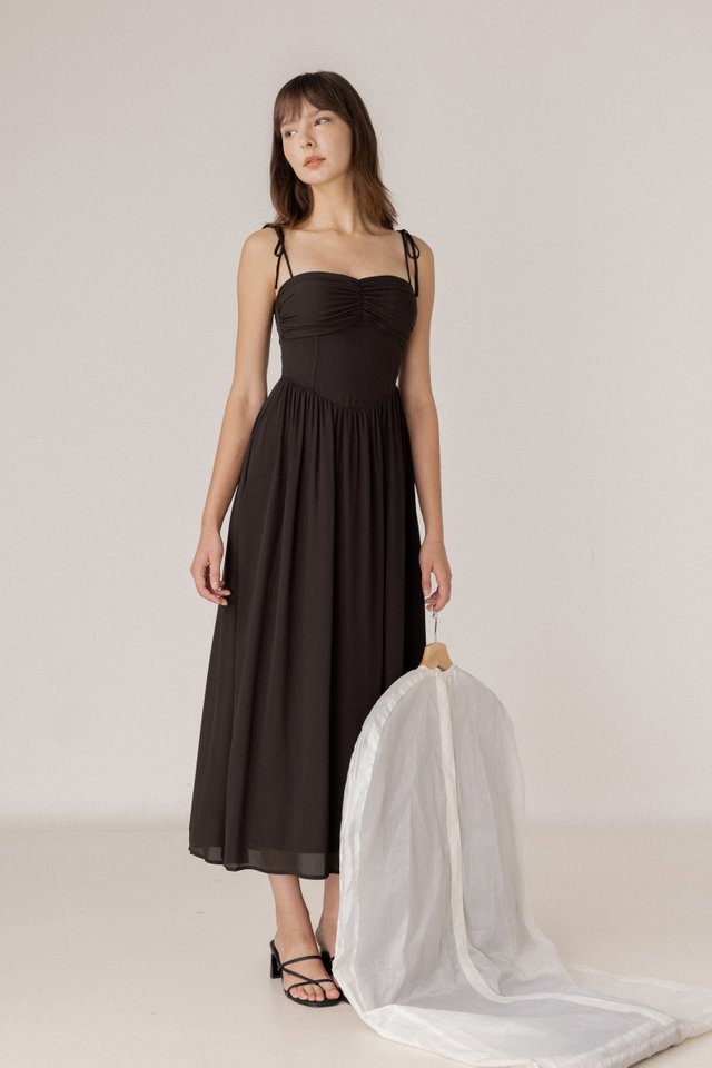 MARELLE PADDED CHIFFON CORSET TIE-STRING MAXI DRESS