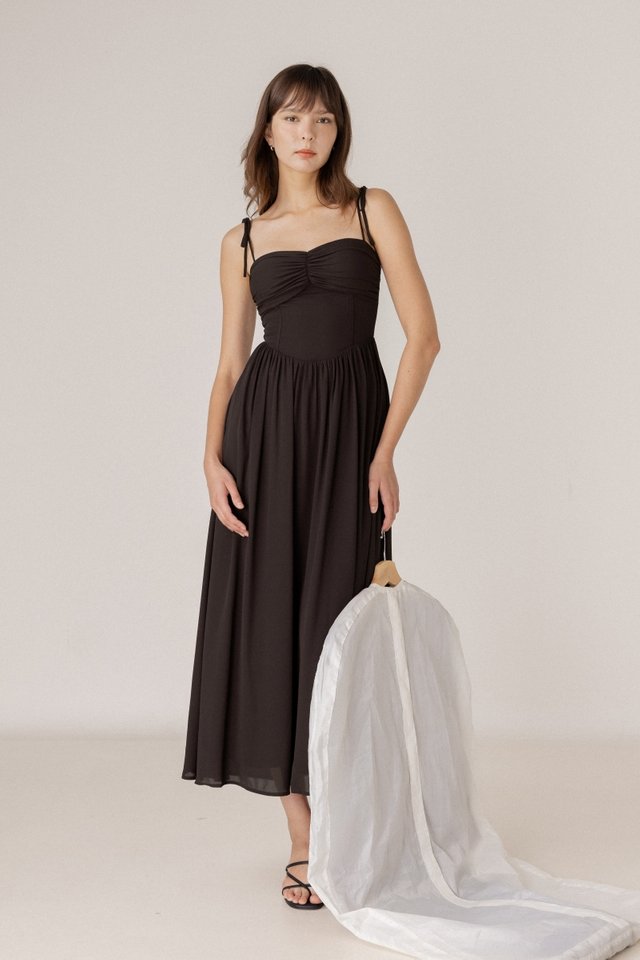 MARELLE PADDED CHIFFON CORSET TIE-STRING MAXI DRESS