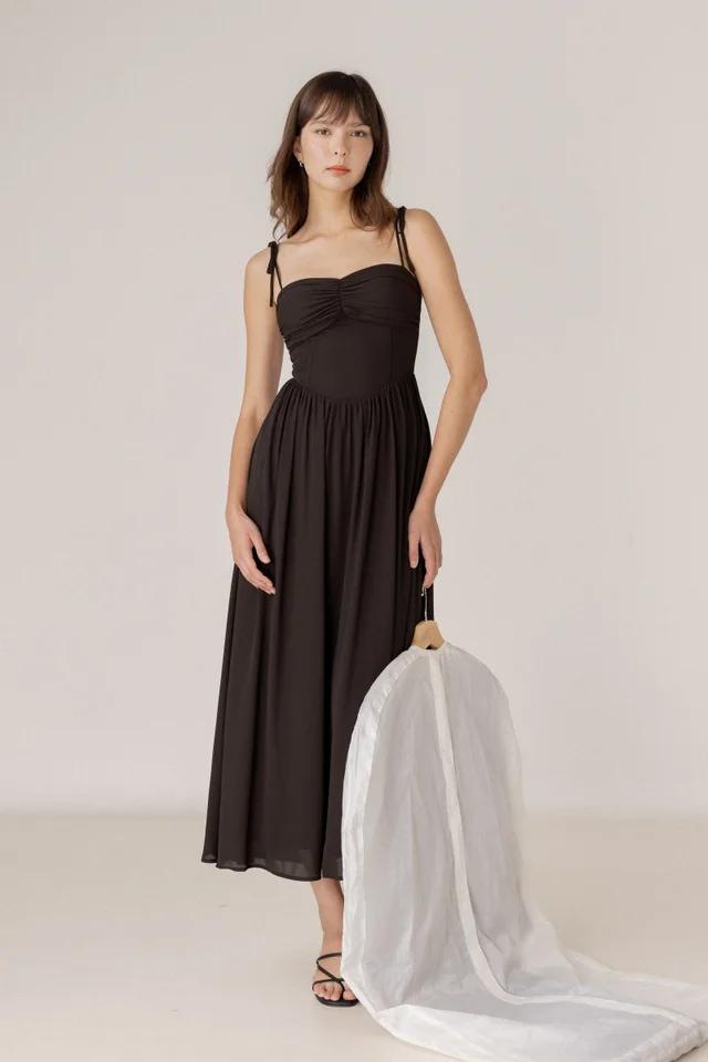MARELLE PADDED CHIFFON CORSET TIE-STRING MAXI DRESS