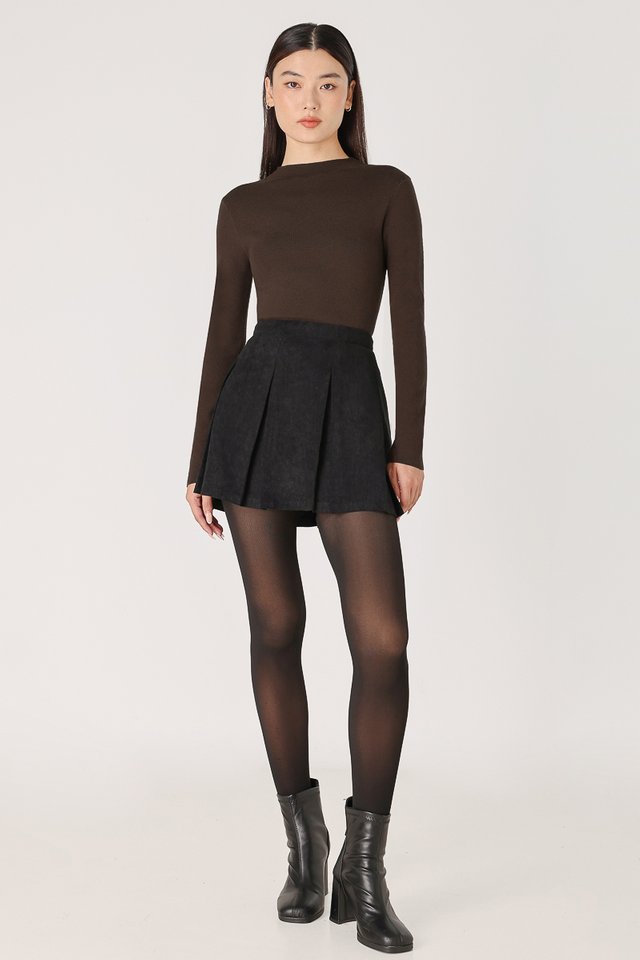 ARISSA CORDUROY BOX PLEATED SKORTS (BLACK)