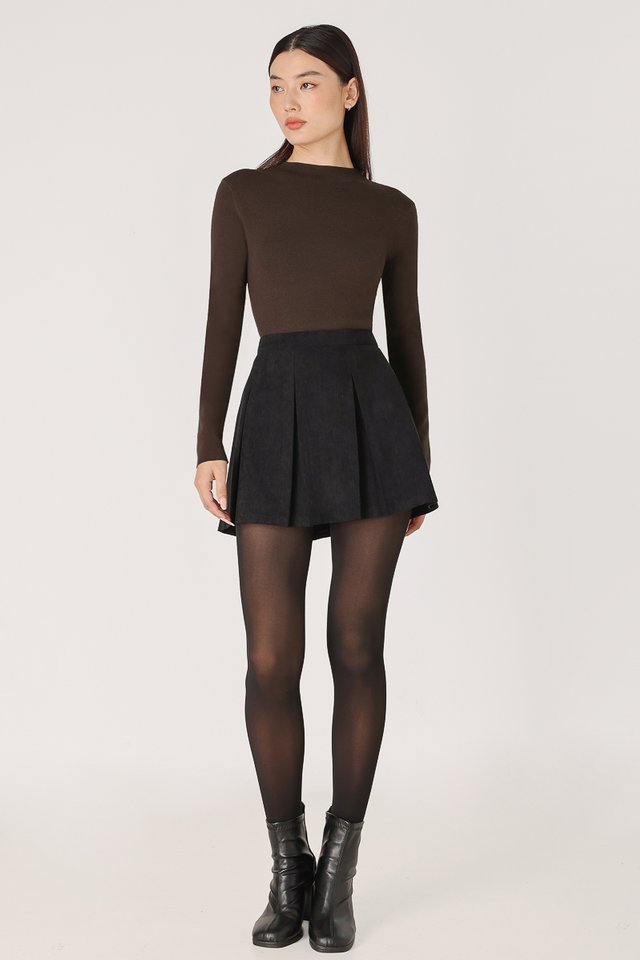 ARISSA CORDUROY BOX PLEATED SKORTS (BLACK)