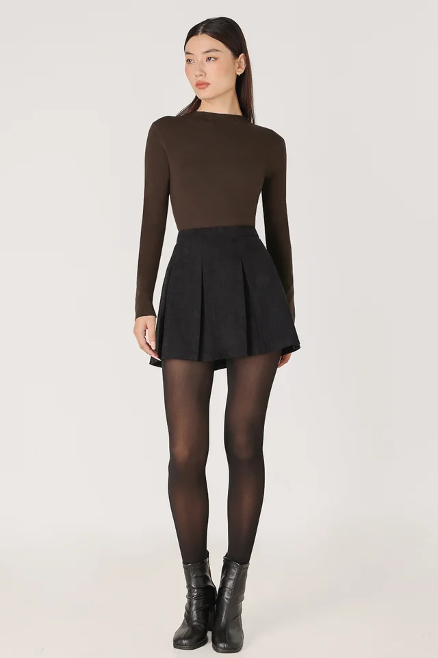 ARISSA CORDUROY BOX PLEATED SKORTS (BLACK)