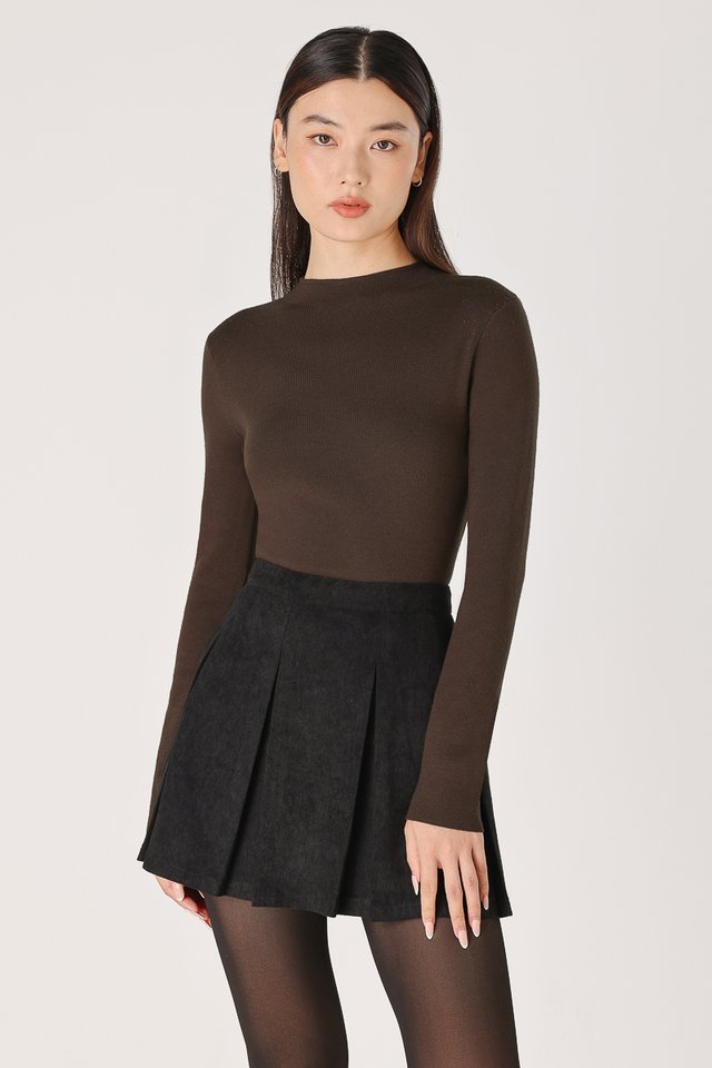 SERAPHINE MOCK NECK LONG SLEEVE KNIT TOP (ESPRESSO)