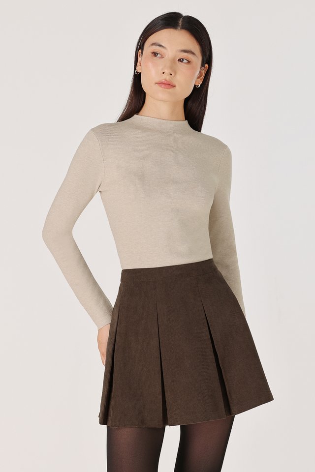 ARISSA CORDUROY BOX PLEATED SKORTS (BROWN)