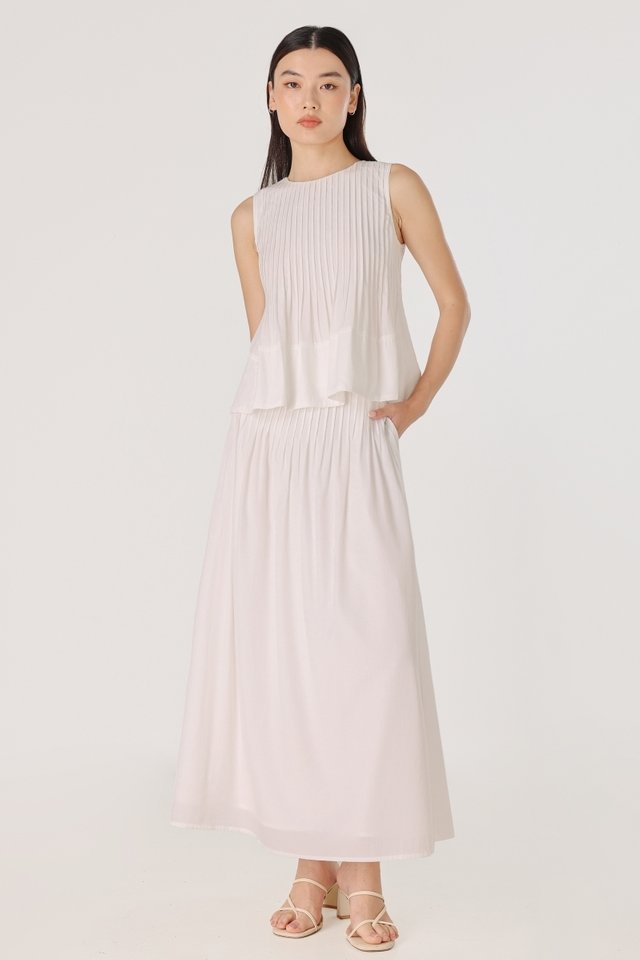 MARISSA PREMIUM PINTUCK WAIST FLARE MAXI SKIRT - REGULAR (WHITE)