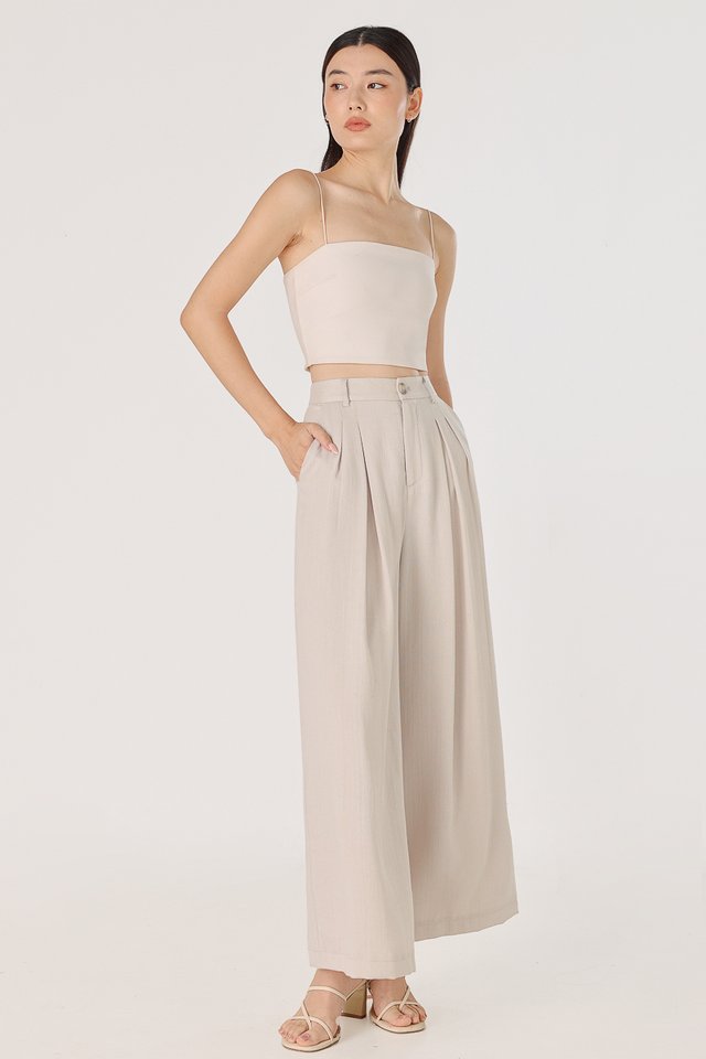 JOSEPHINE DOUBLE PLEATED WIDE LEG PANTS - REGULAR (STONE)