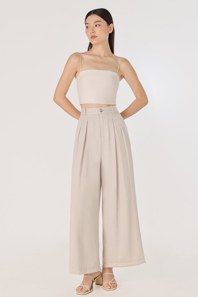 JOSEPHINE DOUBLE PLEATED WIDE LEG PANTS - PETITE (STONE)
