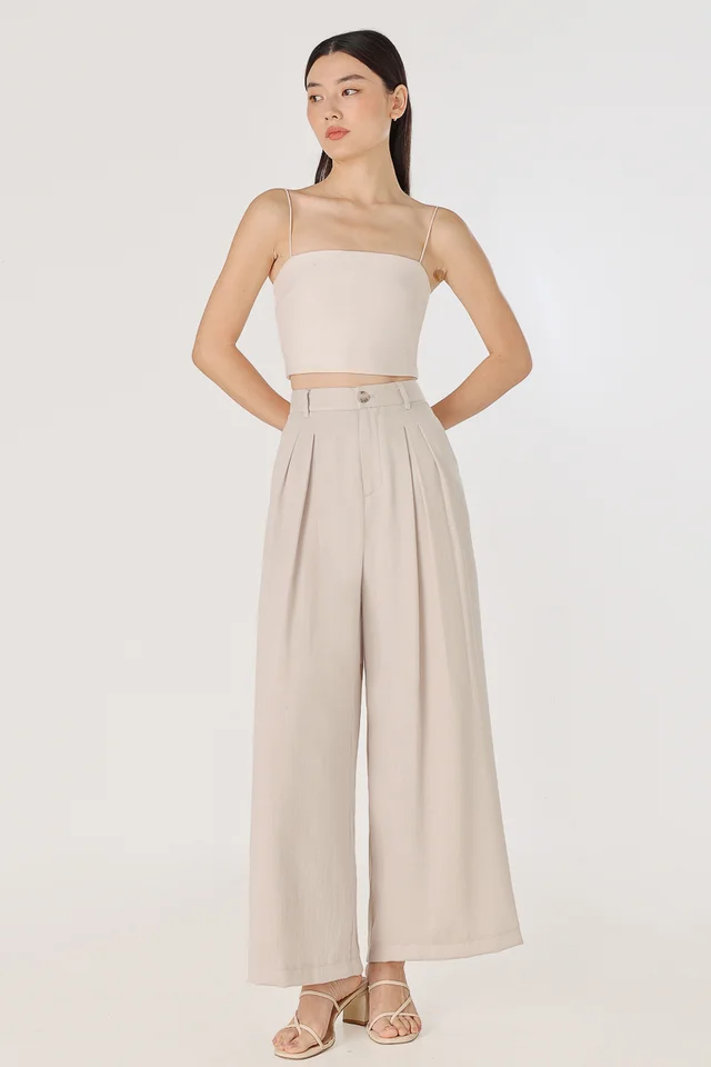 JOSEPHINE DOUBLE PLEATED WIDE LEG PANTS - PETITE (STONE)