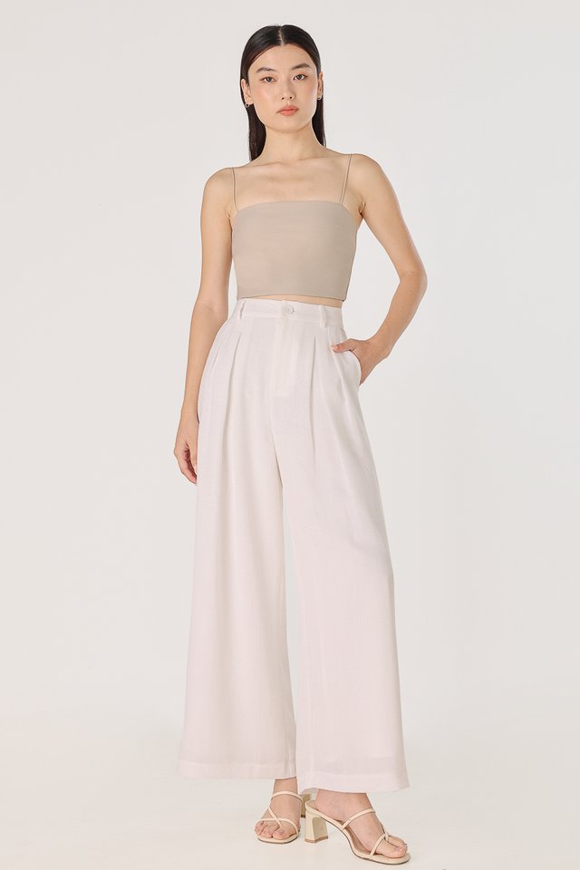 JOSEPHINE DOUBLE PLEATED WIDE LEG PANTS - REGULAR (WHITE)