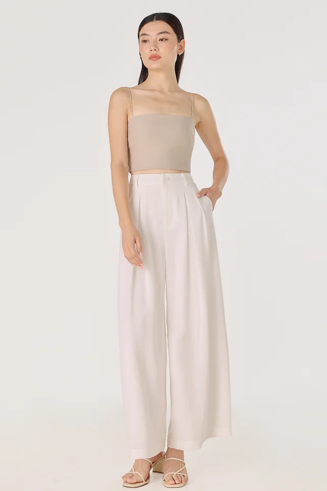 JOSEPHINE DOUBLE PLEATED WIDE LEG PANTS - REGULAR (WHITE)