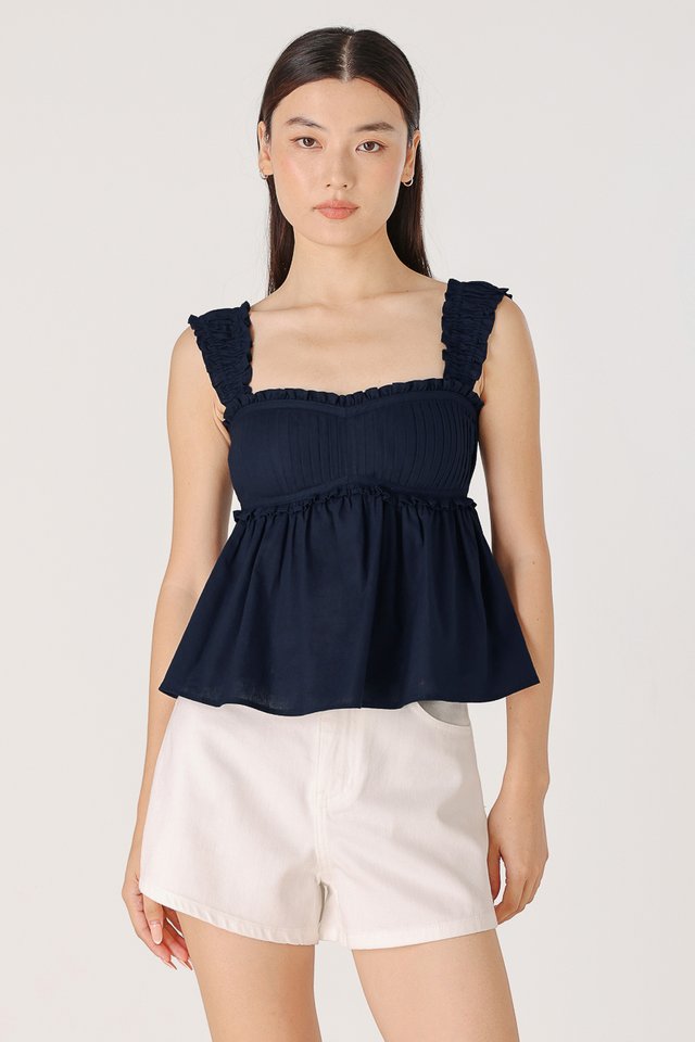 TALISSA PADDED PLEATED BABYDOLL TOP (NAVY)