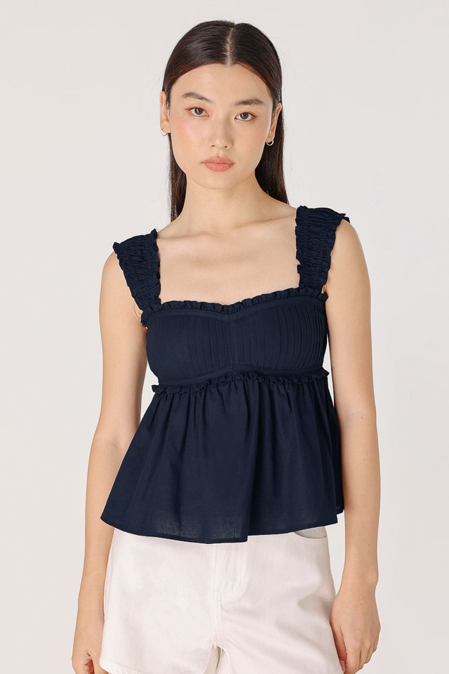 TALISSA PADDED PLEATED BABYDOLL TOP (NAVY)