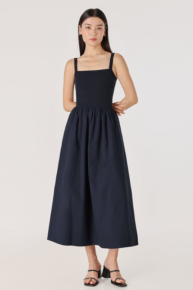 ELISA REVERSIBLE PADDED CONTRAST CAMI MIDAXI DRESS (NAVY)