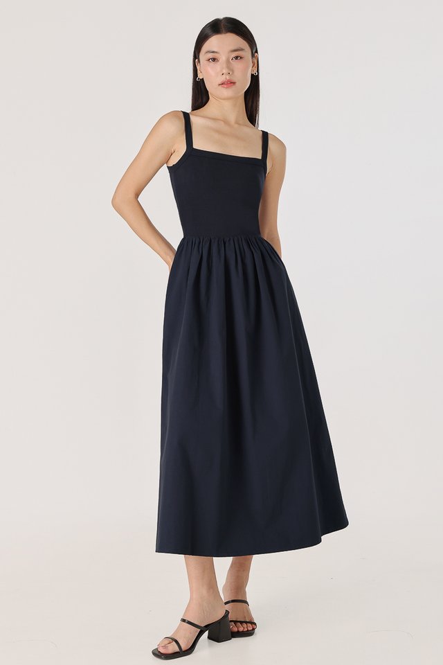 ELISA REVERSIBLE PADDED CONTRAST CAMI MIDAXI DRESS (NAVY)