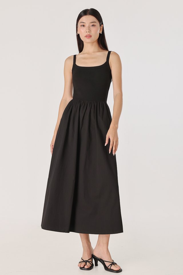 ELISA REVERSIBLE PADDED CONTRAST CAMI MIDAXI DRESS (BLACK)