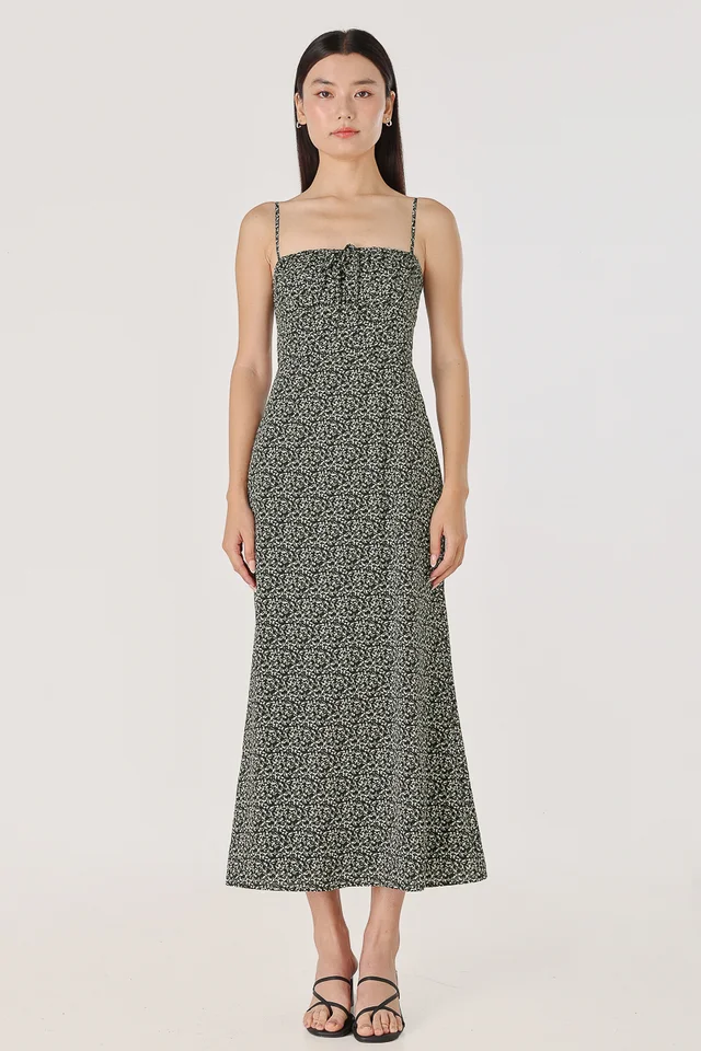 DELFINA PADDED KEYHOLE RIBBON MIDAXI DRESS (FLORAL)
