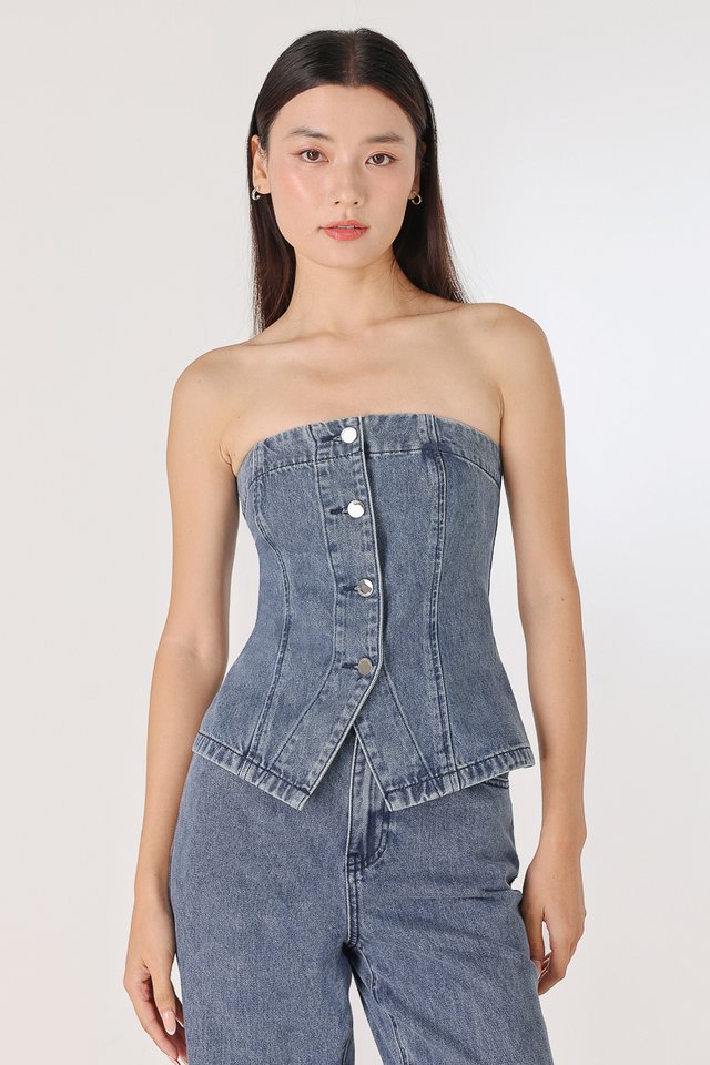 DIVINE DENIM BUTTON TUBE VEST TOP (LIGHT WASHED)