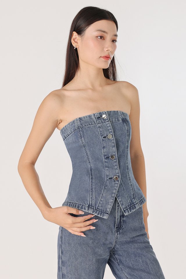 DIVINE DENIM BUTTON TUBE VEST TOP (LIGHT WASHED)