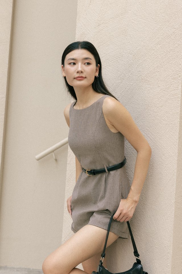 MARISOL PADDED BELTED TAILORED ROMPER (CHECKERED)