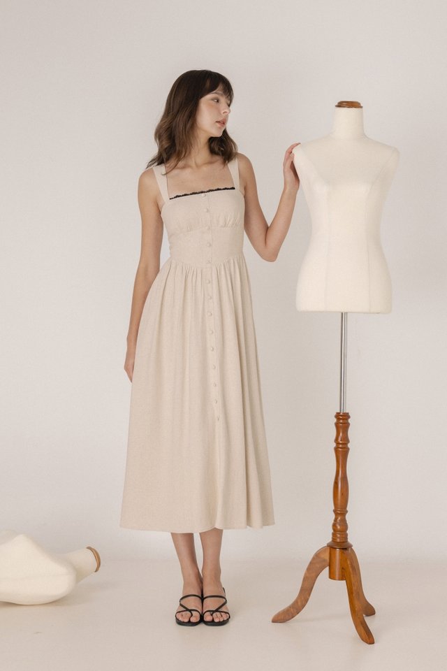 MELITA PADDED LINEN LACE CORSET MIDAXI DRESS (NATURAL)