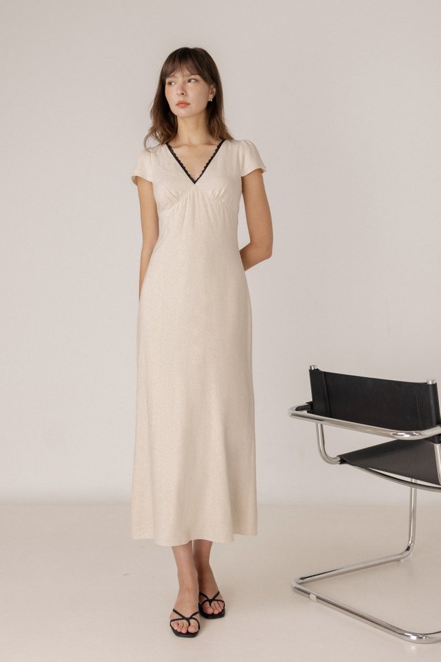 MICA LACE TRIM CAP SLEEVE MAXI DRESS (NATURAL)