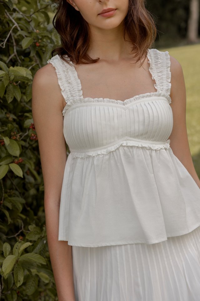 TALISSA PADDED PLEATED BABYDOLL TOP (WHITE)