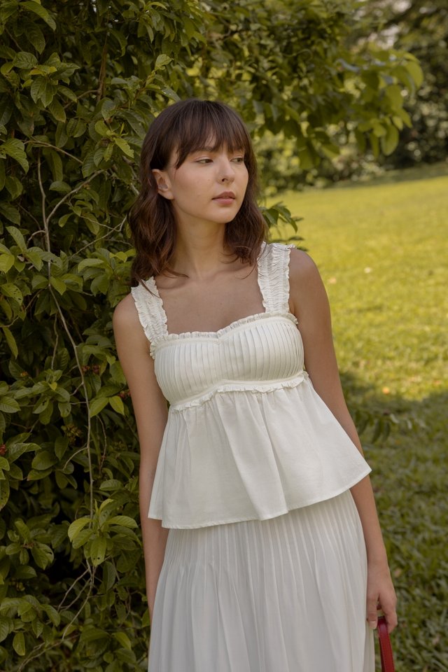 TALISSA PADDED PLEATED BABYDOLL TOP (WHITE)