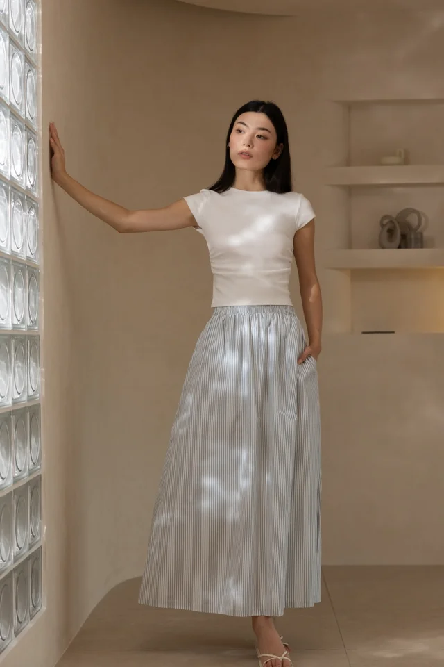 ANNEMARIE PULL-ON FLARE MAXI SKIRT - PETITE (STRIPED)