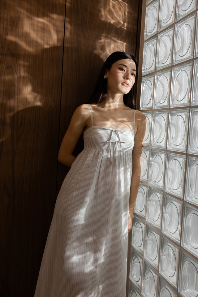 ESTELLA PADDED STRIPED RIBBON MIDAXI TENT DRESS ESTELLA PADDED STRIPED RIBBON MIDAXI TENT DRESS