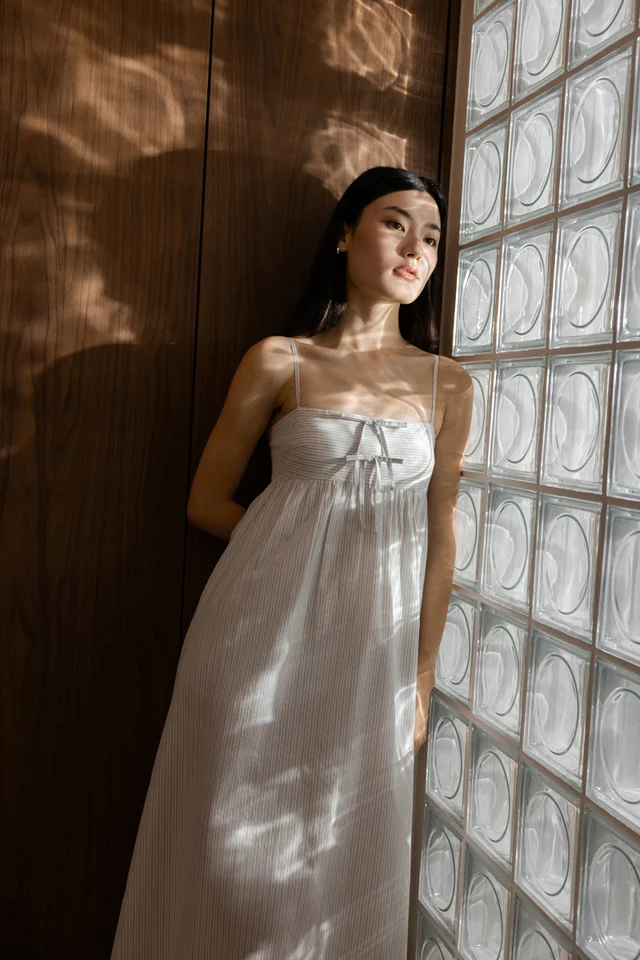 ESTELLA PADDED STRIPED RIBBON MIDAXI TENT DRESS