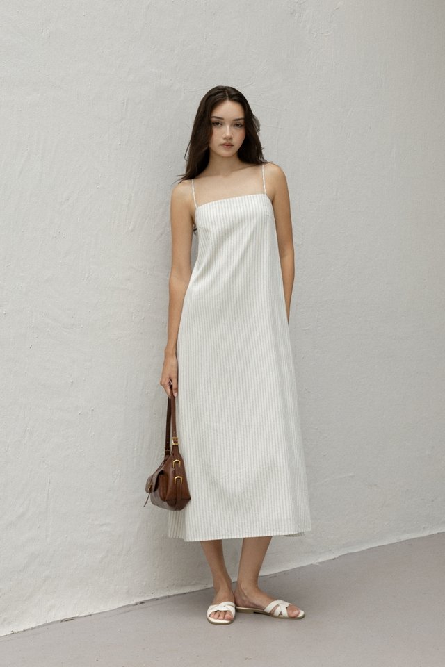 ALANA PADDED LINEN TENT MIDAXI DRESS