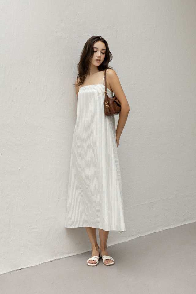 ALANA PADDED LINEN TENT MIDAXI DRESS