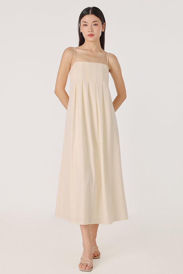 CLARICE PADDED PANELLED MIDAXI DRESS (CREAM) *BFF*