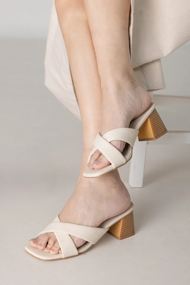 MILA CROSS WRAP WOODEN BLOCK HEELS (NATURAL)