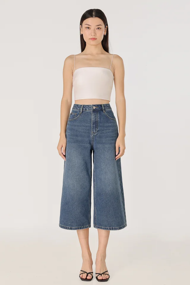 EUPHORIA DENIM WIDE LEG CULOTTES (MID WASHED)