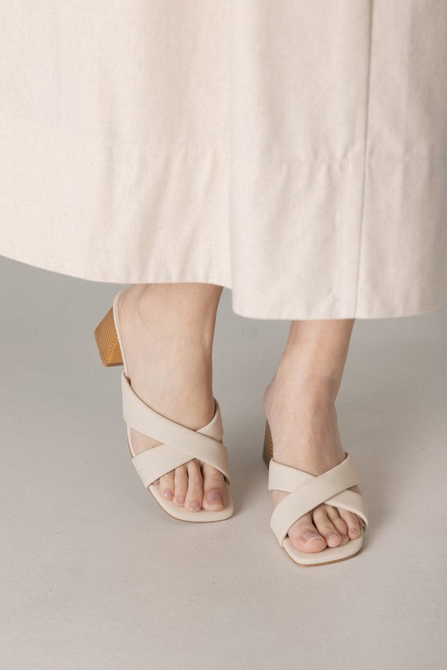 MILA CROSS WRAP WOODEN BLOCK HEELS (NATURAL)