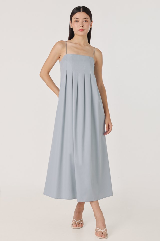 CLARICE PADDED PANELLED MIDAXI DRESS (DOVE BLUE) *BFF*