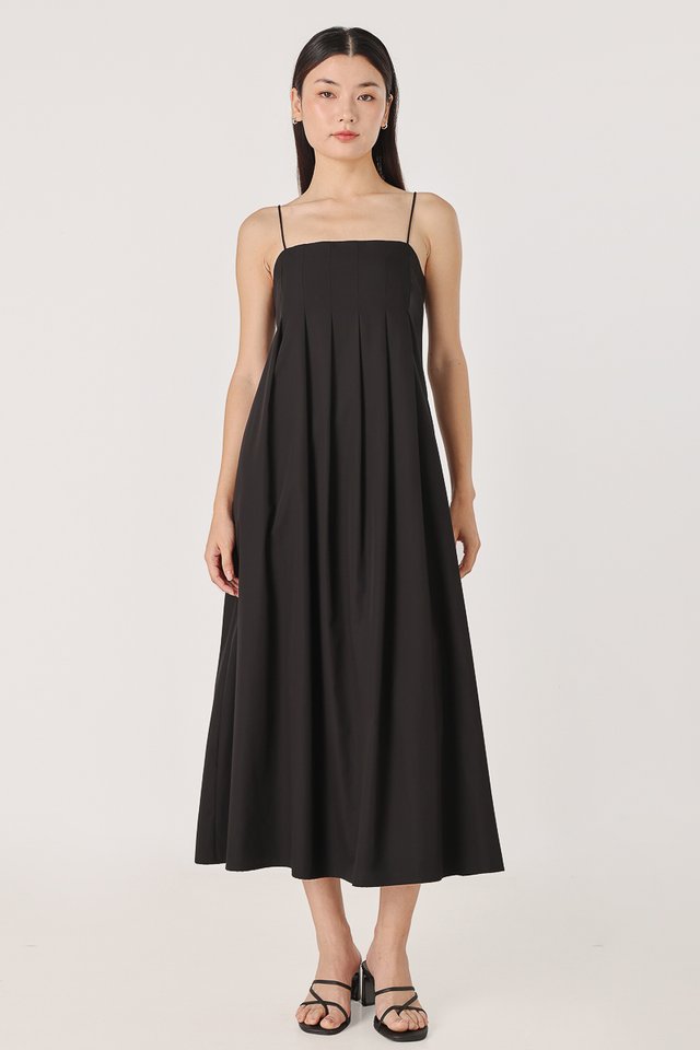 CLARICE PADDED PANELLED MIDAXI DRESS (BLACK) *BFF*