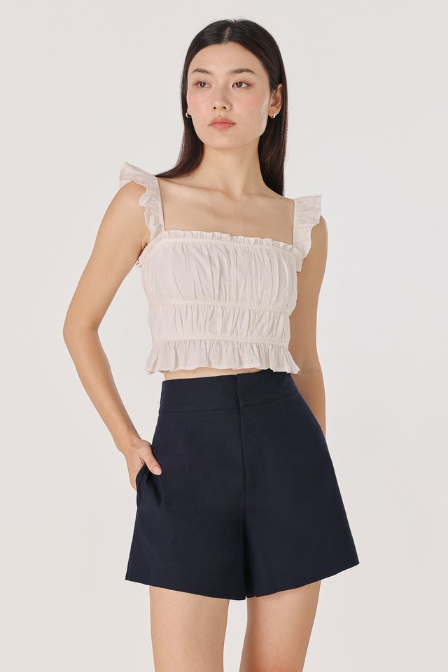 MATILDA LINEN THICK WAISTBAND SHORTS (NAVY) MATILDA LINEN THICK WAISTBAND SHORTS (NAVY)