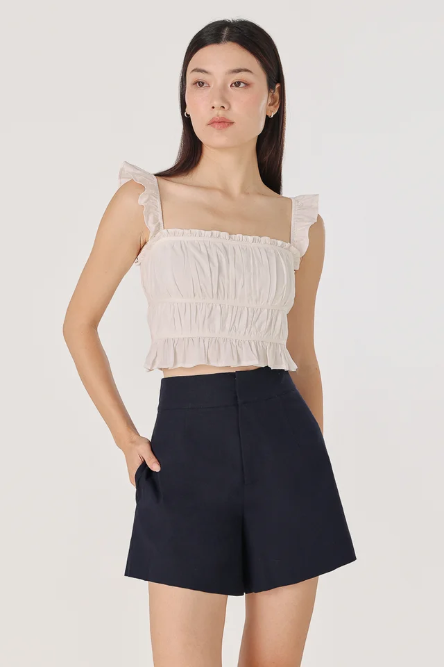 MATILDA LINEN THICK WAISTBAND SHORTS (NAVY)