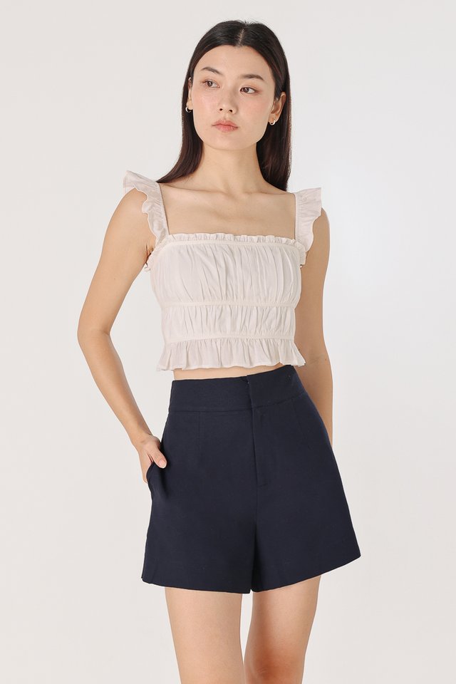 MATILDA LINEN THICK WAISTBAND SHORTS (NAVY)