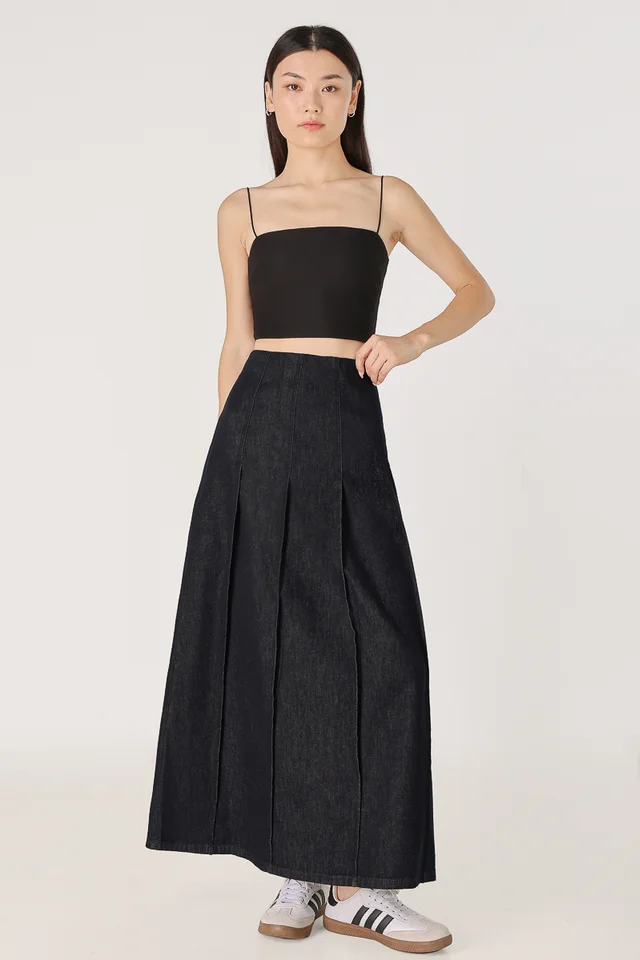 FIRST SIGHT PANEL FLARE DENIM MAXI SKIRT - REGULAR