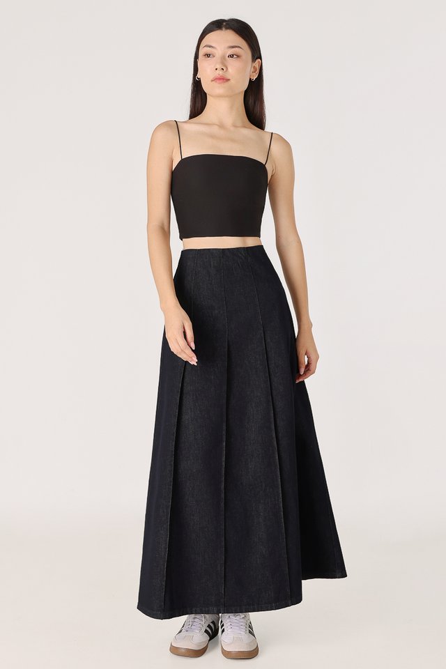 FIRST SIGHT PANEL FLARE DENIM MAXI SKIRT - REGULAR