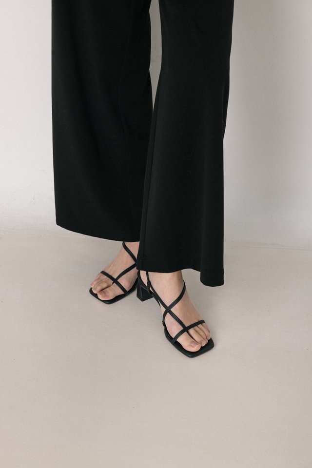 DESHELLY ASYMMETRICAL STRAP SLINGBACK HEELS (BLACK)