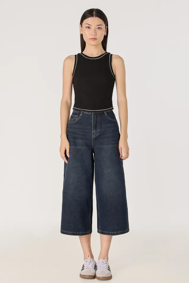 EUPHORIA DENIM WIDE LEG CULOTTES (DARK WASHED)