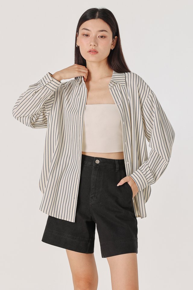 ALFIE BUTTON UP CURVED HEM SHIRT (NAVY STRIPED) ALFIE BUTTON UP CURVED HEM SHIRT (NAVY STRIPED)