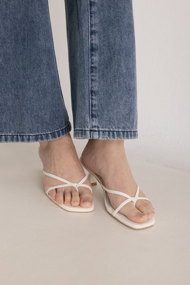 ELLERIA STRAPPY SLIP-ON KITTEN HEELS (WHITE)